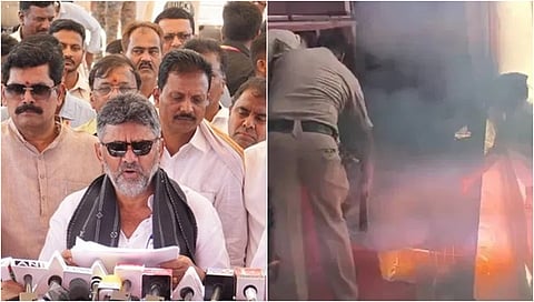 ಸಾಮೂಹಿಕ ವಿವಾಹ ಕಾರ್ಯಕ್ರಮದ ವೇದಿಕೆ ಬಳಿ ಶಾರ್ಟ್ ಸರ್ಕ್ಯೂಟ್ ನಿಂದ ಬೆಂಕಿ ಅವಘಡ: ಡಿಸಿಎಂ ಡಿಕೆ ಶಿವಕುಮಾರ್ ಪಾರು