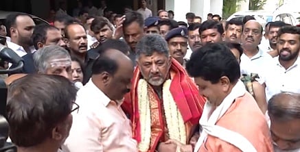 D K Shivakumar celebrated 64th birthday outside his residence