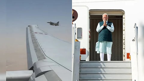 UAE's F-16 Jets Escort PM Modi's Aircraft As He Arrives In Abu Dhabi