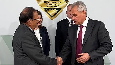 NSA Aji Doval met his counterpart Sergei Shoigu, Secretary of the Security Council of the Russian Federation on the sidelines of the first International Security Forum.