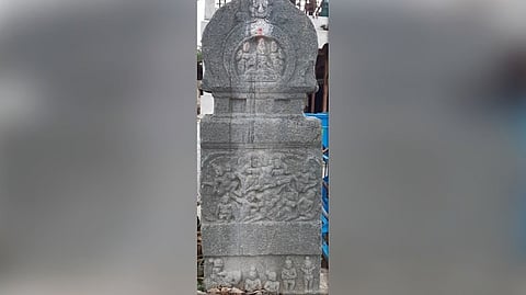 Rare veeragallu (memorial stone) found at Mevundi village.