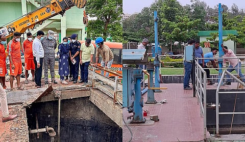 Fire and Emergency Services and NDRF continue the search for two workers who fell into an STP tank in Bengaluru.