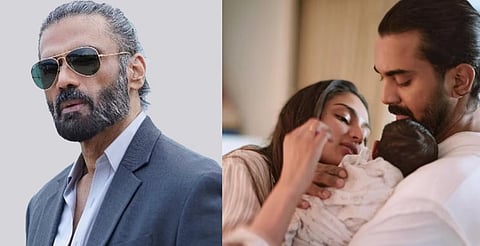 Sunil Shetty and his daughter Athiya and K L Rahul with their daughter