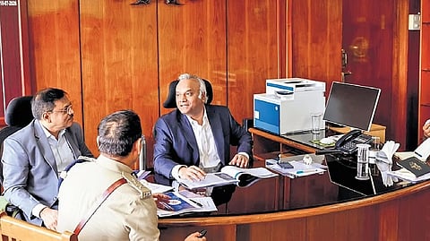 Home Minister Priyank Kharge at the Police Computer Wing in Bengaluru on Saturday