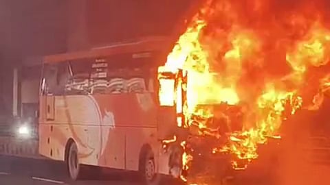 Kerala transport bus catches fire near Jnanabharathi metro station in Bengaluru