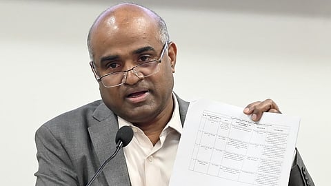 V.Anbu Kumar Chief Electoral Officer (CEO) of Karnataka at Press confrence in Bengaluru on Wednesday.