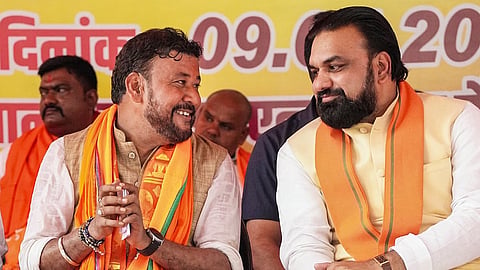 Bihar Chief Minister Samrat Choudhary with Abhishek Kumar Sinha during an event after the latter filed his nomination papers, in Patna, Thursday, July 9, 2026