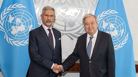 External Affairs Minister S Jaishankar (L) with UN Secretary General Antonio Guterres.
