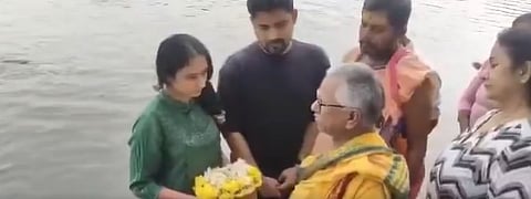 Ashes immersed in the Cauvery River at the sacred Gosai Ghat in Srirangapatna.