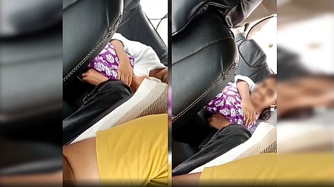 Cab Driver Interrupts Couple in Back Seat