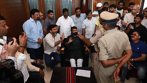 CT Ravi faces off with cops at his house