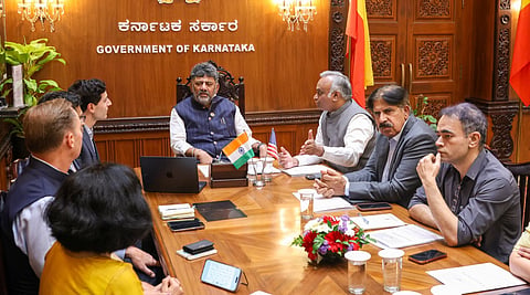 Karnataka Chief Minister DK Shivakumar during a meeting with Head of International Policy at Anthropic Michael Sellito Karnataka.