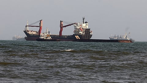 Vessels are seen in the Strait of Hormuz, off the port city of Bandar Abbas in southern Iran on August 10, 2026.