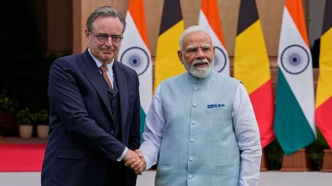 Belgian Prime Minister Bart de Wever and Indian Prime Minister Narendra Modi