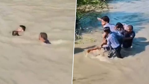 Class 10 students have been praised for jumping into a canal and saving a woman