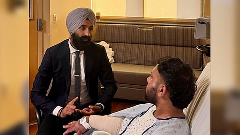 Jasjit Singh Dhanoa, Jakara Movement director of legal services, spoke with the injured truck driver (Photo: Jakara Movement)