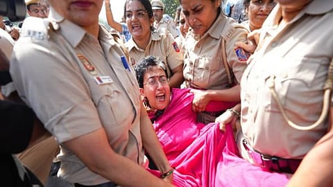 Senior AAP leader Atishi was detained during the protest in Delhi