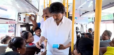 CM Vijay distributed bus ticket