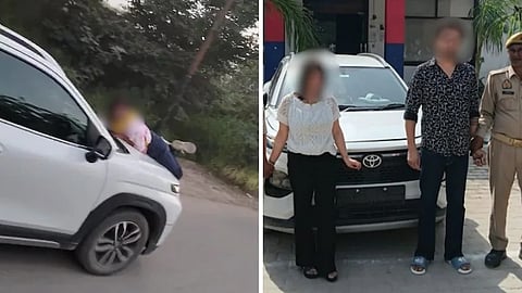 Husband Drags wife On Car Bonnet