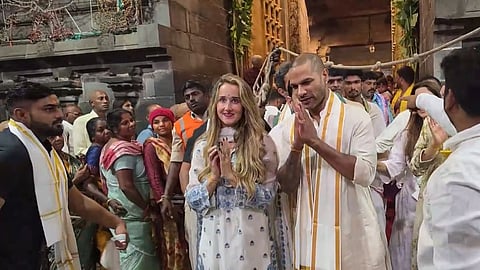 Shikhar Dhawan offers prayers at the Tirumala temple in Tirupati