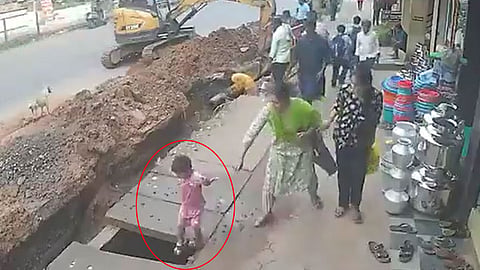 Child Narrowly Escapes After Falling Into Open Drain at Roadside Construction Site