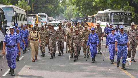 Heavy security deployed at Connaught Place during the precautionary measure, in New Delhi, October 11, 2026.