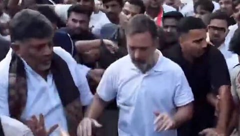 CM DK Shivakumar pushed, manhandled while walking with Rahul Gandhi during protest