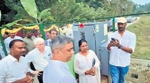 Virajpet MLA AS Ponnanna inaugurates the `4.84 crore power project at Cheeni Hudlu Haadi in Kodagu district.