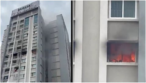 damages on the eighth floor of Brigade 7 Gardens in Uttarahalli
