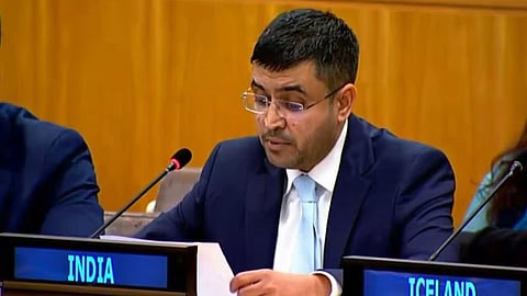 Indian diplomat Raghoo Puri addressing the UN.