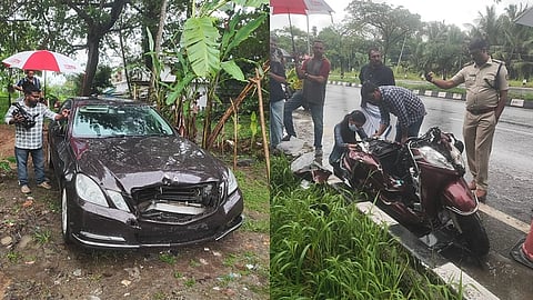 The car allegedly hit the scooter while travelling from Vallarpadam towards Kalamassery via Cheranalloor.