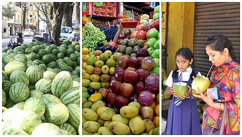 ರಾಜಧಾನಿ ಬೆಂಗಳೂರಿನ ಬಿಸಿಲಿನ ಧಗೆಗೆ ಜನರು ಹಣ್ಣು, ಎಳನೀರು, ಜ್ಯೂೂಸ್ ಗಳ ಮೊರೆ ಹೋಗುತ್ತಿದ್ದಾರೆ.