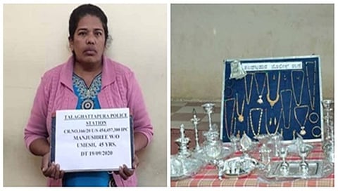ಆರೋಪಿ ಮಂಜುಶ್ರೀ ಹಾಗೂ ಆಕೆ ಕಳವು ಮಾಡಿದ ಸ್ವತ್ತುಗಳು