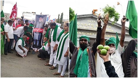 ನಿನ್ನೆ ಭಾರತ ಬಂದ್ ಆಚರಣೆ ವೇಳೆ ಕಂಡುಬಂದ ಪ್ರತಿಭಟನೆಯ ದೃಶ್ಯ