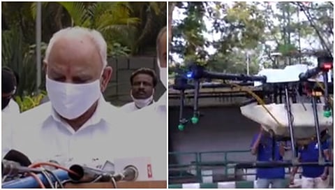 ಮುಖ್ಯಮಂತ್ರಿ ಬಿಎಸ್ ಯಡಿಯೂರಪ್ಪ, ಡ್ರೋನ್ ನಿಂದ ಸ್ಯಾನಿಟೈಸೇಷನ್ ಚಿತ್ರ