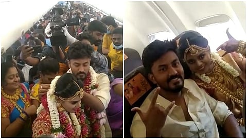 ವಿಮಾನದೊಳಗೆ ಅತಿಥಿಗಳ ಸಮ್ಮುಖದಲ್ಲಿ ಮದುವೆಯಾದ ಜೋಡಿ