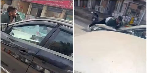 ಕಾರು ತಡೆಯಲು ಯತ್ನಿಸಿ ಬಾನೆಟ್ ಮೇಲೆ ಹಿಡಿದ ವ್ಯಕ್ತಿಯ ಎಳೆದೊಯ್ದ ಚಾಲಕಿ