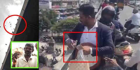 ಕೆಆರ್ ಮಾರ್ಕೆಟ್ ಫ್ಲೈ ಓವರ್ ನಿಂದ ಹಣ ಎಸೆದ ವ್ಯಕ್ತಿ