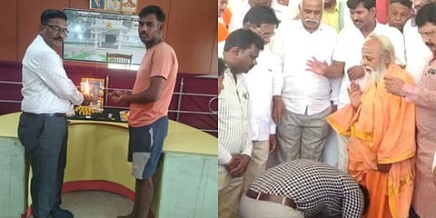 ಸ್ವಾಮೀಜಿ ಕಾಲಿಗೆ ಬಿದ್ದು ತಹಶೀಲ್ದಾರ್ ಕ್ಷಮೆಯಾಚನೆ