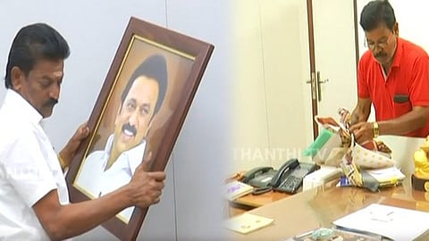 அமைச்சர்களின் அறைகள் காலி செய்யப்படுகிறது: கருணாநிதி- மு.க.ஸ்டாலின்-உதயநிதி புகைப்படங்கள் அகற்றம்