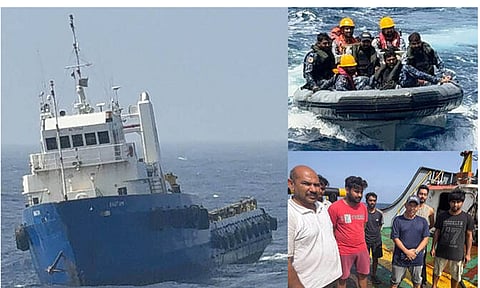 அரபிக்கடலில் தத்தளித்த இந்திய சரக்கு கப்பல் - மனிதாபிமான அடிப்படையில் இந்தியர்களை மீட்ட பாகிஸ்தான் கடற்படை