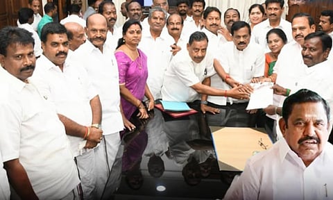 அ.தி.மு.க. பிளவு? 17 எம்.எல்.ஏ.க்கள் மட்டுமே இ.பி.எஸ்.க்கு ஆதரவாக தற்காலிக சபாநாயகரிடம் மனு!