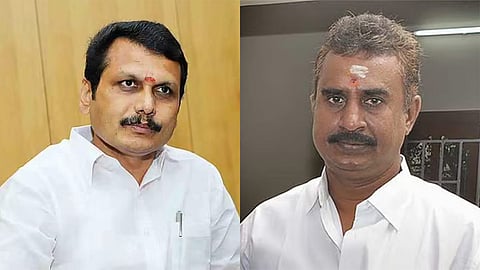 சட்டசபை வளாகத்தில் எஸ்.பி.வேலுமணி - செந்தில் பாலாஜி சந்திப்பு