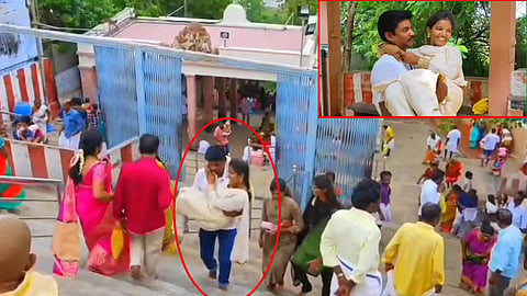பழனி கோவில் படிப்பாதையில் மனைவியை தூக்கிச் சென்று ரீல்ஸ் எடுத்த வாலிபர்
