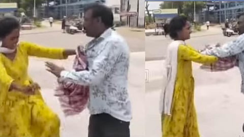 கண்ணடித்த வாலிபரை புரட்டி எடுத்த இளம்பெண்- நடுரோட்டில் நடந்த சம்பவ வீடியோ வைரல்