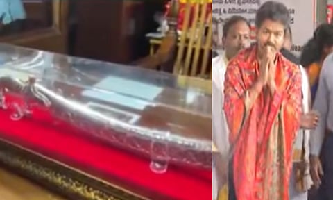 கொல்லூர் மூகாம்பிக்கை கோவிலுக்கு முதலமைச்சர் விஜய் வெள்ளி வாள் காணிக்கை!