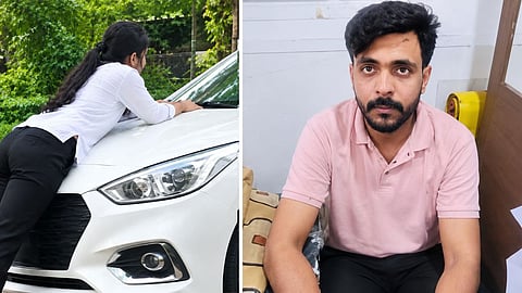 drags girlfriend with his car