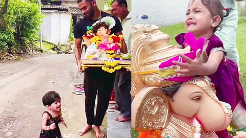 விநாயகர் சிலைகளை கரைப்பதை பார்த்து கதறும் சின்னஞ்சிறுசுகள்.... அப்பா தண்ணீரில் போடாதீங்க பிளீஸ்