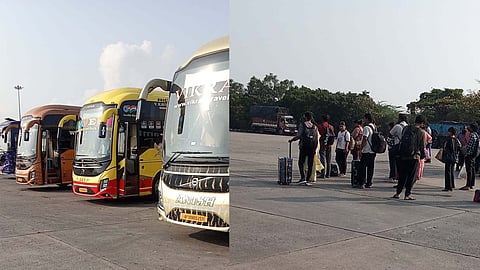 ஆம்னி பஸ்களை சாலையின் குறுக்கே நிறுத்தி திடீர் போராட்டம்