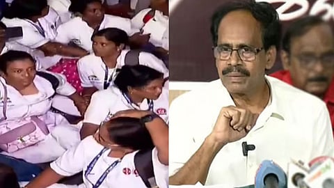 போராட்டத்தில் செவிலியர்கள், இந்திய கம்யூனிஸ்ட் கட்சி மாநில தலைவர் வீரபாண்டியன்